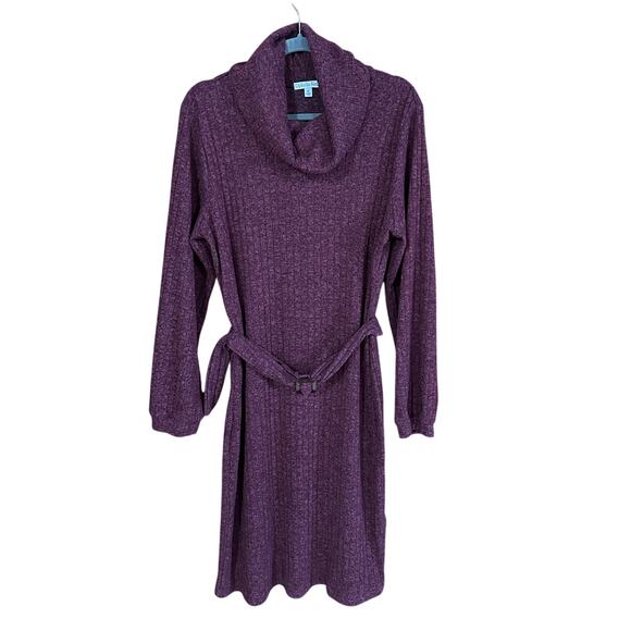 Ophelia Roe Women's Ribbed Belted Cowl Neck Sweater Dress Sz XL - Picture 1 of 7